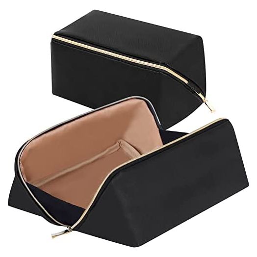 Portable Makeup Bag Opens Flat for Easy Access,Waterproof Large Cosmetic Bag Toiletry Bag,Travel Accessories Case Organizer Overnight Bag for Cosmetics,Toiletries,Pencils and Daily Use(Black)