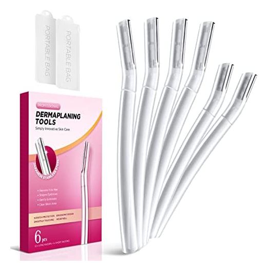 Dermaplane Razor for Women Face, (6 Count) Professional Dermaplaning Tool for Peach Fuzz, Facial and Eyebrow Hair Removal, Gentle Skin Exfoliation Blade