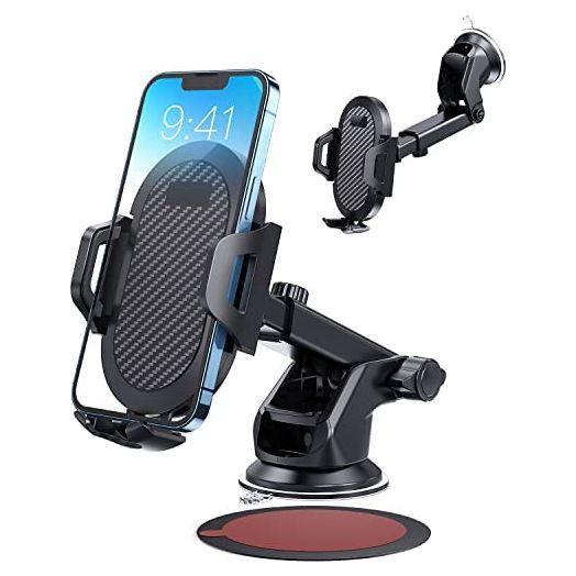 Madeggs Phone Mount for Car,Strong Suction Anti-Shake Stabilizer Car Phone Holder Mount for Dashboard and Windshield, Adjustable Cell Phone Holder for All Smart Phones for All Car, Black