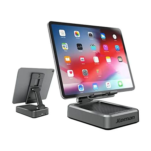 Jteman Bluetooth Speakers with Tablet Stand,Tablet Holder for Desk,HD Sound and Bass Bluetooth Speaker Compatible with Tablet Such as iPad Pro 9.7,10.5,12.9 Air Mini,E-Readers,Kindle(Graphite)