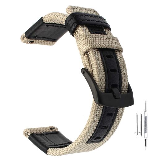 Nice Pies Nylon Quick Release Watch Bands,Replacement Canvas Fabric Sport Strap,20/22/24mm Military Style Wristband for Men Women Watch Bracelet,Stainless Steel Black Buckle (22mm, Apricot)