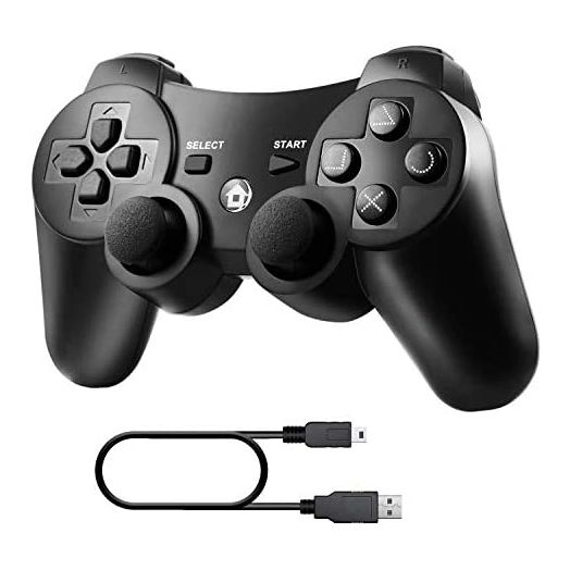 Diswoe Controller for PS3, Wireless Bluetooth Controller Gamepad Joystick, Double Vibrating Controller for Sony Playstation 3 with Charger Cable Cord Thump Grips