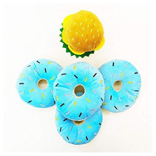 Dog Toys Puppy Teething Toys Small Dog Chew Toys Small Breed Dog Toys 5 Pcs(4 Donuts & 1 Hamburger