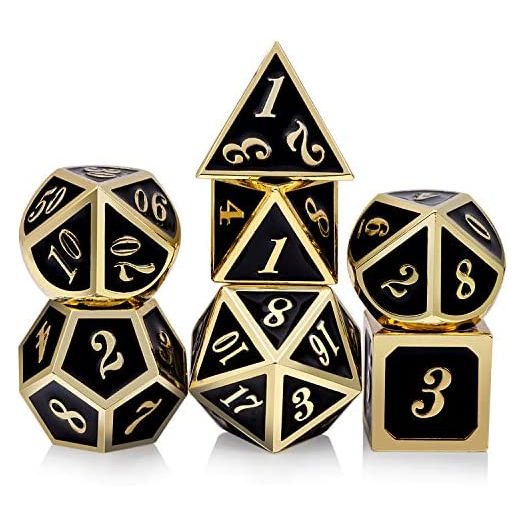 DNDND Metal Dice Set D&D, 7 die Metal Polyhedral Dice Set with Playing Games (Black and Gold)