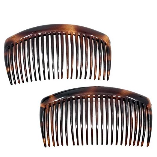 Camila French Side Combs, Large Curved Tortoise Shell Hair Combs (2 Pack)