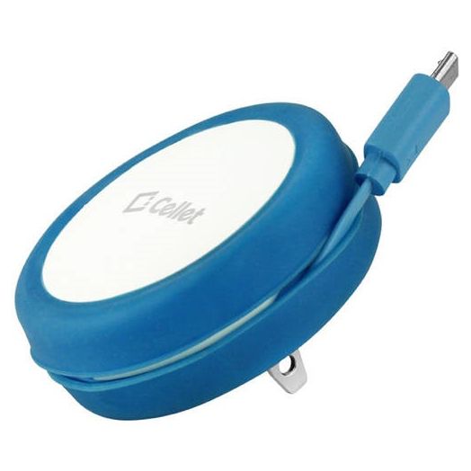 Cellet Cord Keeper 5-Watt (1-Amp) microUSB Home Wall Charger, Blue for Samsung, LG, Motorola, ZTE, Alcatel, Sony, Blu, HTC, BlackBerry, Huawei