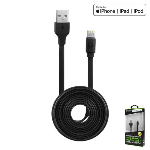 Cellet 4' Anti-Tangle Flat Wire Lightning 8-Pin to USB Charging Data Sync Cable for iPhone 13/12/11/X/8/7/6/5 Series, + iPad/Airpods/iPod Series