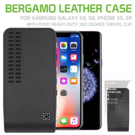 Cellet Bergamo Premium Leather Case for Apple iPhone 8, 7, 6 and Samsung Galaxy S8, S7, S6, S5 with Fixed Heavy Duty 360 Degree Swivel "HM" Clip