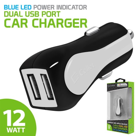 Cellet Universal High Output 12 Watt/2.4-Amp Dual USB Car Charger for Apple and Android Devices