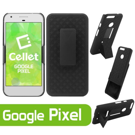 Google Pixel Case, Cellet Shell Holster Kickstand Case with Spring Belt Clip for Google Pixel