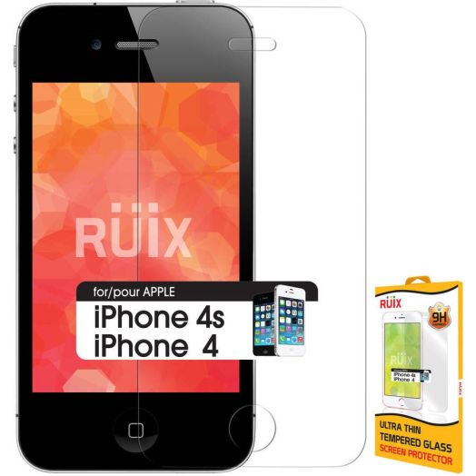 RUIX Premium Tempered Glass Screen Protector for Apple iPhone 4 and 4s (0.3mm)