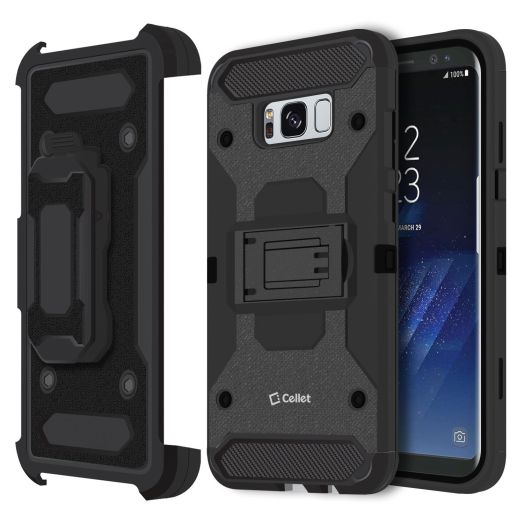 Cellet Heavy Duty Combo Case with Holster, Holster Shell + Kickstand for Samsung Galaxy S8 + - Black