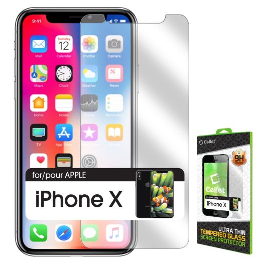 iPhone X, Anti-Glare Tempered Glass Screen Protector for Apple iPhone X by Cellet