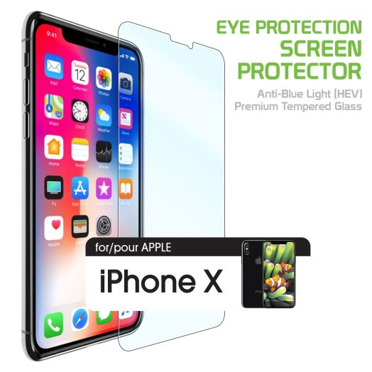 iPhone X Eye Protection Screen Protector, Anti-Blue Light (HEV) Premium Tempered Glass Screen Protector for Apple iPhone X by Cellet
