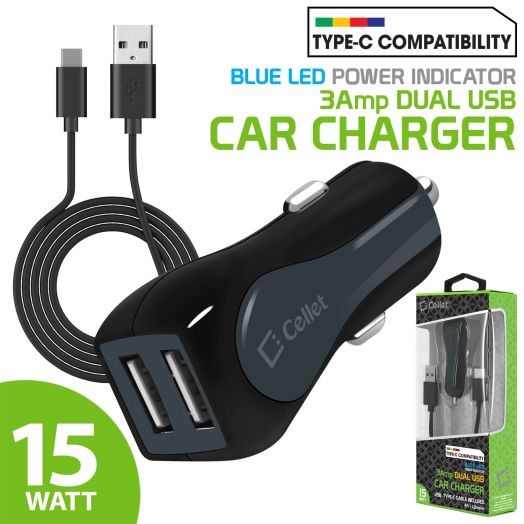Cellet High Powered 3Amp, Fast charging 15Watt , Dual USB Port Car charger for Samsung Galaxy Z Fold3 Z Flip3 S21 Ultra 5G, S21 5G, S20+ Ultra 5G, S21 5G, S20 Ultra