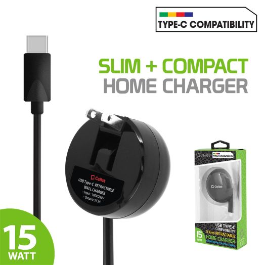 Cellet TCUSBC30R Type-C Powerful Fast Charging Wall Charger Compact Retractable (3A/15W) for Google Pixel2, Pixel 2XL, Pixel, Pixel XL and others with TYPE C Connector Smart Phone