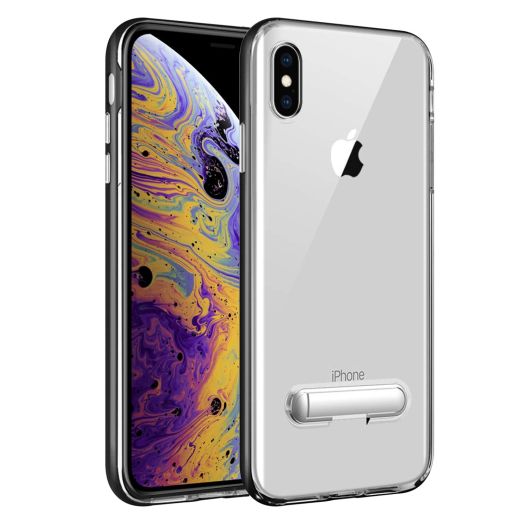 iPhone XS Max, Slim Transparent Case with TPU Frame and Built-In Kickstand for Apple iPhone XS Max by Cellet – Black/Clear
