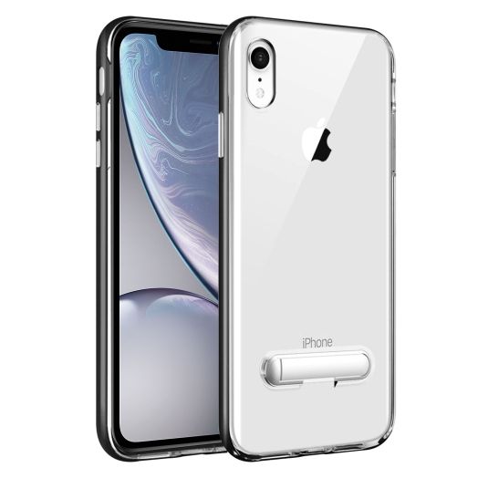 iPhone XR, Slim Transparent Case with TPU Frame and Built-In Kickstand for Apple iPhone XR by Cellet – Black/Clear