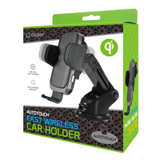 2-in-1 Fast Wireless Charging Phone Holder Mount with Auto touch Release and Lock Cradle, Lock Lever and Reusable Sticky Suction Cup for Air Vent and Dashboard (10 Watt/2.1Amp)