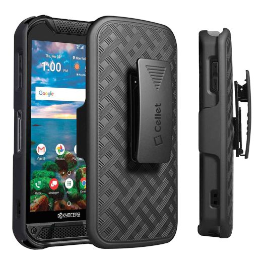 Kyocera Duraforce Pro Holster, Shell Holster Kickstand Case with Spring Belt Clip for Kyocera Duraforce Pro – Black – by Cellet