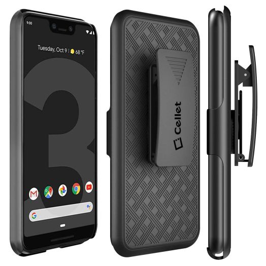 Google Pixel 3 XL Holster, Shell Holster Kickstand Case with Spring Belt Clip for Google Pixel 3 XL – Black – by Cellet