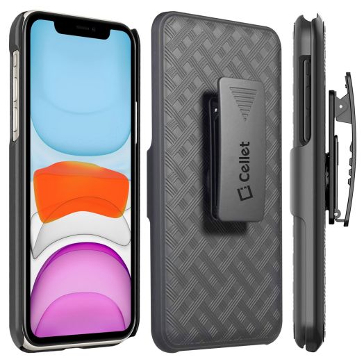 iPhone 11 Holster, Shell Holster Kickstand Case with Spring Belt Clip for Apple iPhone 11 – Black – by Cellet
