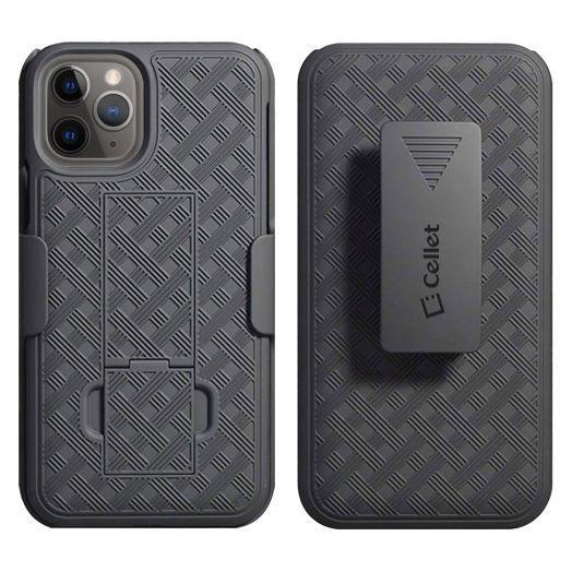 iPhone 11 Pro Holster, Shell Holster Kickstand Case with Spring Belt Clip for Apple iPhone 11 Pro – Black – by Cellet
