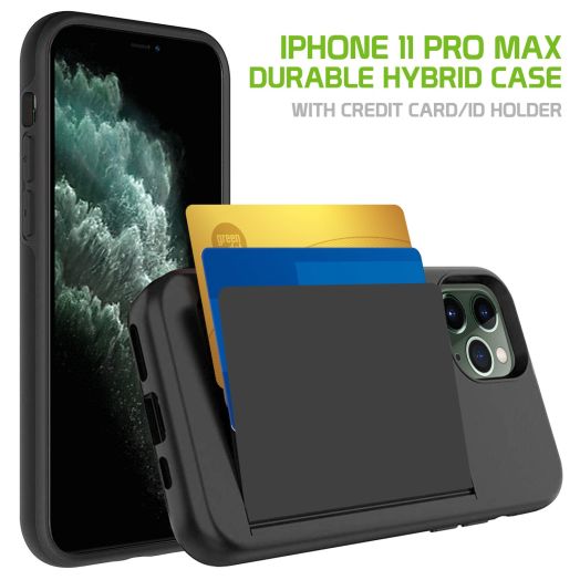 Cellet Apple iPhone 11 Pro Max Case, Durable Hybrid Case with Credit Card/ID Holder for iPhone 11 Pro Max- Black