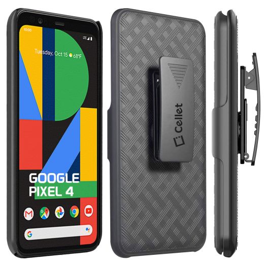 Google Pixel 4 Holster, Shell Holster Kickstand Case with Spring Belt Clip for Google Pixel 4 – Black – by Cellet