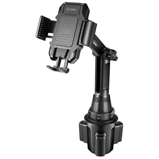 Cellet Smartphone Cup Holder Mount, Heavy Duty Automobile Cup Holder Mount with Adjustable Base, Height, One Touch Arm Release Button and 360 Degree Rotation Compatible to Smartphones, iPods, GPS