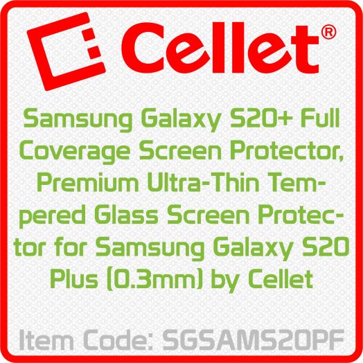 Samsung Galaxy S20+ Full Coverage Screen Protector, Premium Ultra-Thin Tempered Glass Screen Protector for Samsung Galaxy S20 Plus (0.3mm) by Cellet