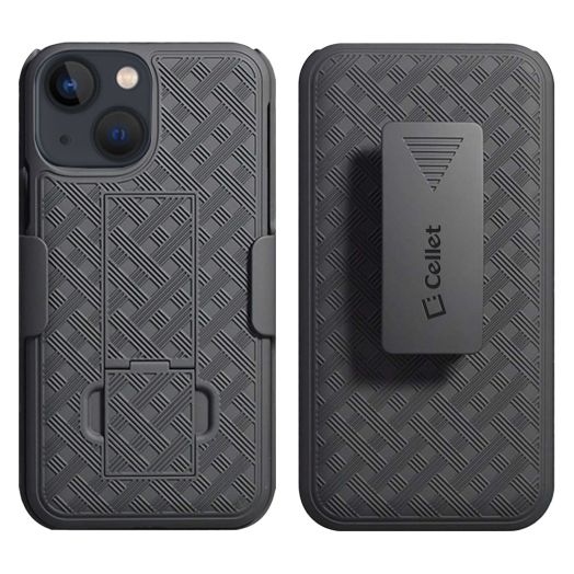 Cellet iPhone 13 Mini Holster, Shell Holster Kickstand Case with Spring Belt Clip for Apple iPhone 13 Mini – Black