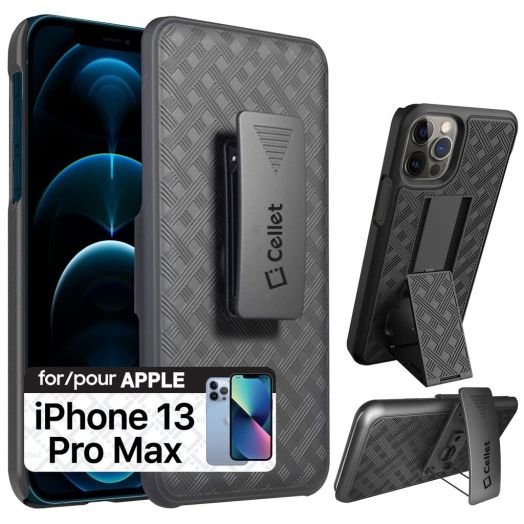 Cellet iPhone 13 Pro Max Holster, Shell Holster Kickstand Case with Spring Belt Clip for Apple iPhone 13 Pro Max – Black