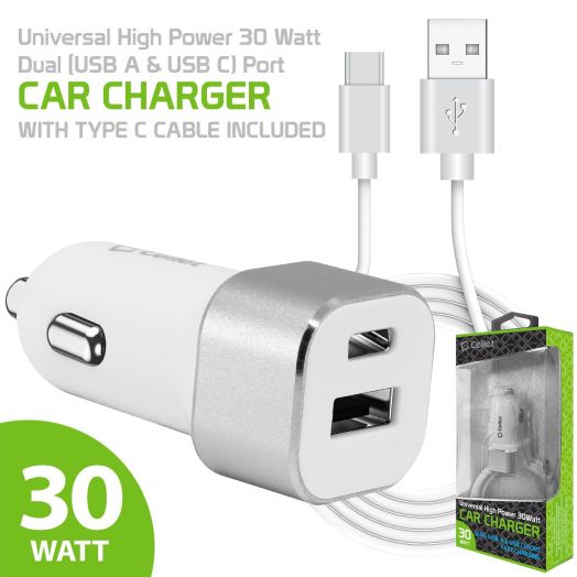 Dual USB Car Charger, Universal High Power 30 Watt Dual (USB A & USB C) Port Car Charger with Type C Cable Included Compatible to iPhone 13 Pro, 13 Pro Max, 13 Mini, Samsung Galaxy Z Fold3