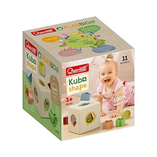 Quercetti Kubo Shape Sorter Baby Toy - Includes 10 Large Shapes to Sort and Match - Promotes Early Development and Fine Motor Skills - Made with PlayBio Material, for Kids Ages 1-3 Years