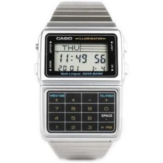 Casio DBC611-1 Mens Stainless Steel Databank Calculator Watch 5 Alarms Stopwatch