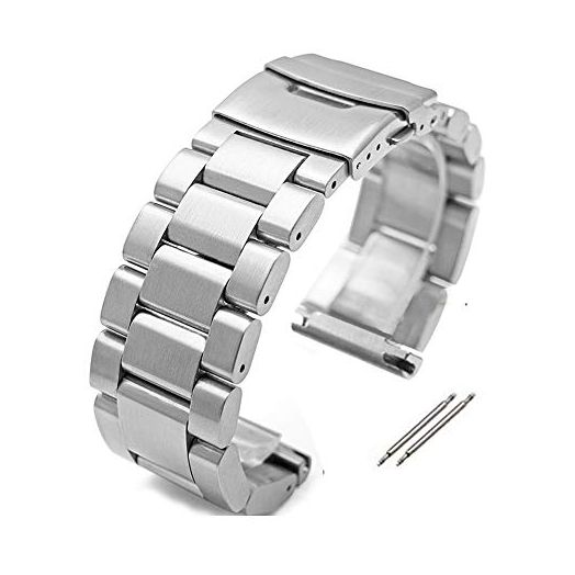 Heavy Thick 5.5mm Solid Stainless Steel Brushed Metal Watch Band Strap Buckle Clasp 22mm-26mm