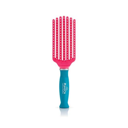 KareCo Tangle Buster Brush, Detangler for All Hair Types, Teal and Pink, Small (7 Fingers)