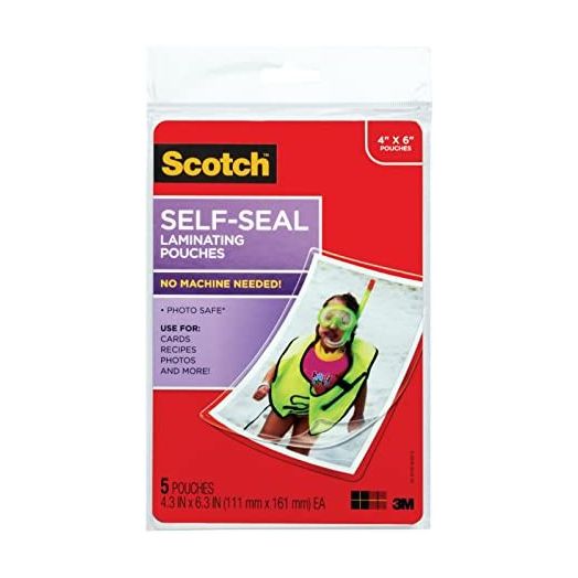 Scotch Self-Sealing Laminating Pouches, Glossy Finish, 4.3 x 6.3 Inches, 5 Pouches (PL900G)