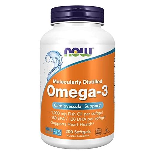 NOW Supplements, Omega-3 180 EPA / 120 DHA, Molecularly Distilled, Cardiovascular Support*, 200 Softgels