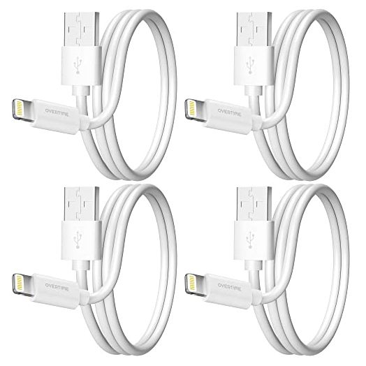 iPhone Charger Cable 4 Foot (4-Pack), Overtime Apple MFi Certified USB to Lightning Cable, 4ft USB Cord for iPhone 13/12/11/Pro/Max/Mini/SE/XR/XS/X/8/7/Plus/6/6S, iPad/iPad Air 2/Mini