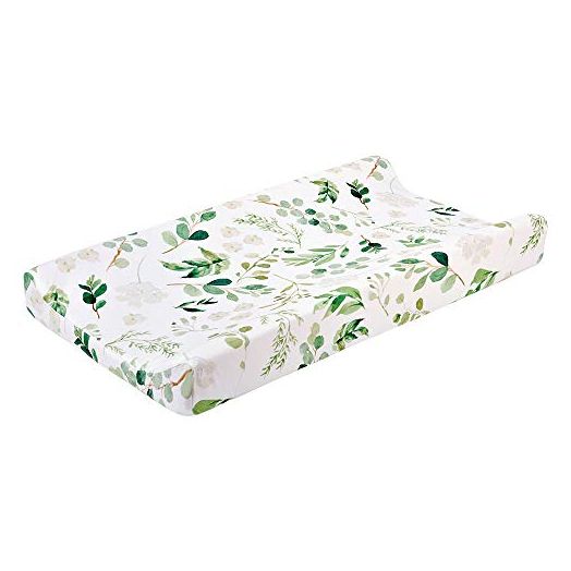 Stretchy Changing Pad Cover – Ultra Soft Diaper Changing Pad Table Sheets for Girls Boys Pure Cotton Safe and Snug Cradle Sheets Machine Washable Fit 32"/34'' x 16"Pad (Green Leaf)