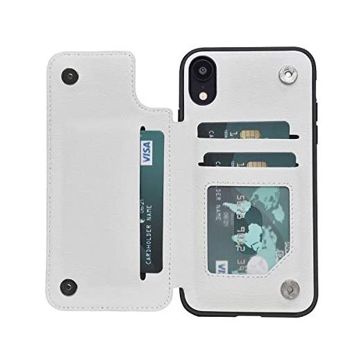 Acxlife iPhone XR Case XR Wallet Credit Card Holder Case Protective Cover with Card Slot Holder and Slim Leather Case for iPhone xr 6.1 Inch(White)