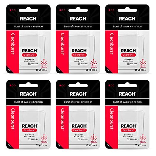 Reach Cleanburst Waxed Dental Floss, Oral Care, Cinnamon Flavored, 55 Yards (Pack of 6)