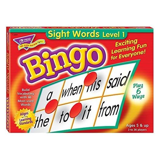 TREND ENTERPRISES: Sight Words Level 1 Bingo Game, Exciting Way for Everyone to Learn, Play 6 Different Ways, Great for Classrooms and at Home, 3 to 36 Players, for Ages 5 and Up