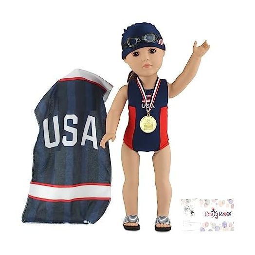 Emily Rose 18-Inch Doll 6-Piece Competition Bathing Suit Swimsuit and Accessories, Including Medal & Goggles! | Gift Boxed! | Compatible with 18" American Girl Dolls