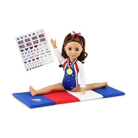 Emily Rose 14 Inch Doll Clothes & Accessories | USA 4 PC Gymnastics Gift Set, Including Gold Medal and Face Stickers! | Doll NOT Included | Compatible with Hard-Bodied 14" Dolls