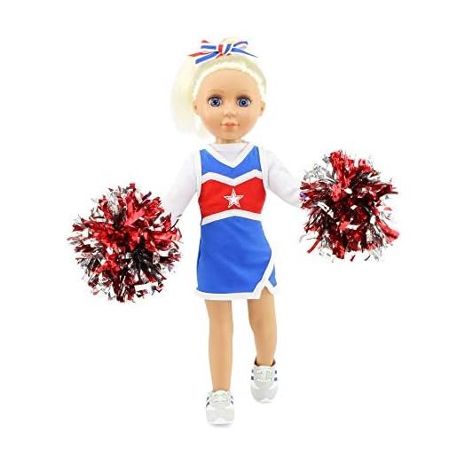 Emily Rose 14 Inch Doll Clothes Clothing Accessories 6-PC USA Modern 14.5" Doll Cheer Cheerleader Gift Set Outfit, Including Gym Shoes and Pom-Poms Accessory! | fits Most 14" Hard-Bodied Dolls