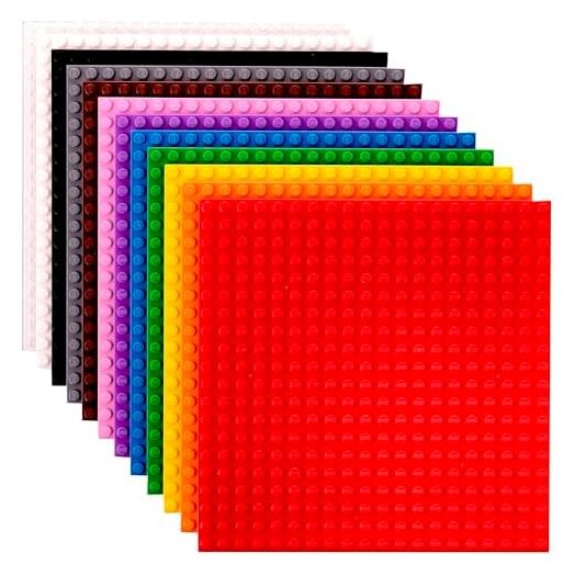 Strictly Briks 12 Pack Classic Stackable Baseplates 6x6, for Building Bricks, 20x20 Studs Plates Mats 100% Compatible with All Major Brands, Stackable for Top & Bottom Sides, 12 Rainbow Colors