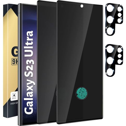 2+2 Pack Galaxy S23 Ultra Privacy Screen Protector - 2 Pack Privacy Film + 2 Pack Camera Lens Tempered Glass, High Clarity Bubble Free, Anti-Spy Protection for Samsung S23 Ultra 5G